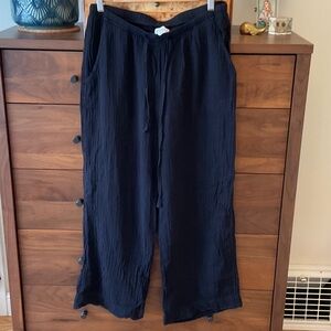 Velvet Black Crinkle Cotton Drawstring Pants